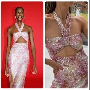 Zara NWT sequin knotted halter dress 8071/770